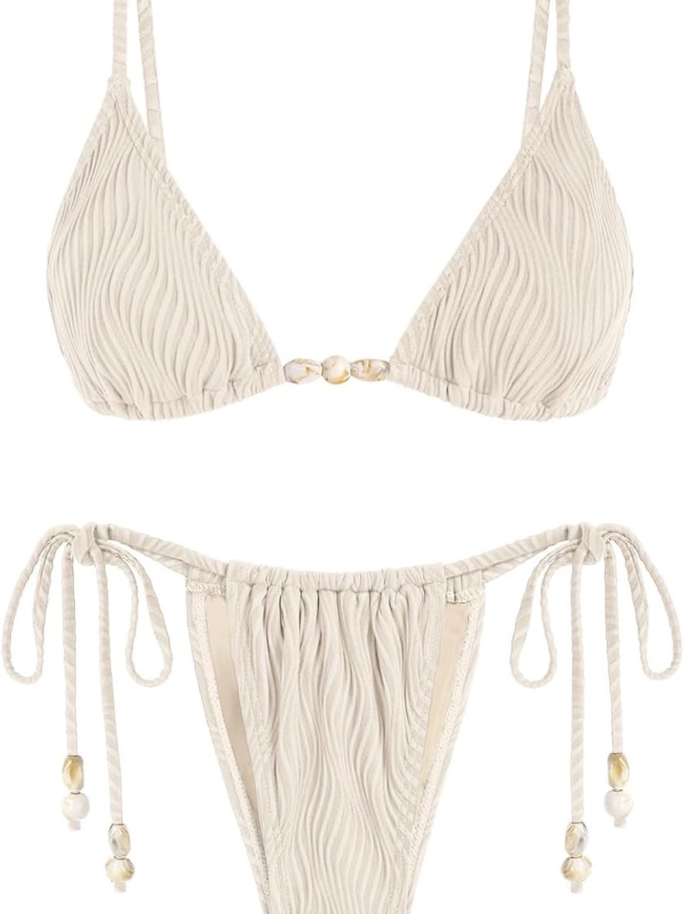 Seamolly Pleated Cream Bikini Top with Bead Accents
